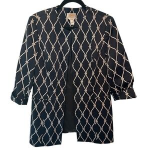 Talbots Stretch Navy Geometric Link Open Front Blazer Jacket Sz 12 Career